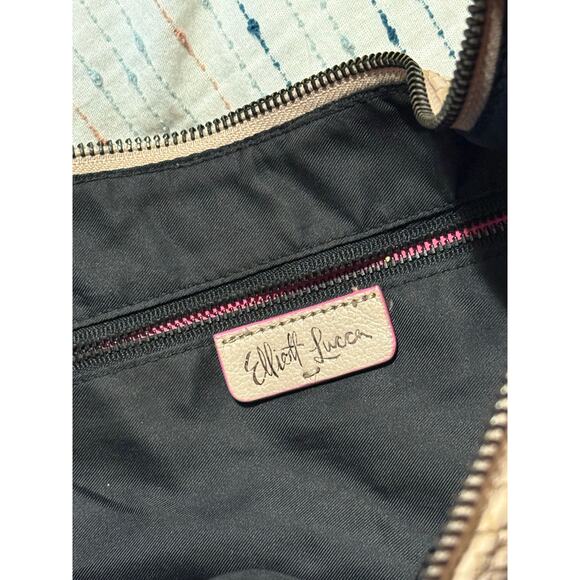 Elliott Luca Taupe Nude Woven Leather Hobo Medium Shoulder Bag Purse - Picture 5 of 8